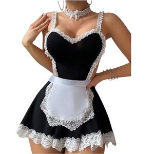 New Fashion Sexy Lingerie Babydoll Maid Costume Black White Lace Size S NWT